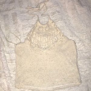 Beige halter crochet crop top